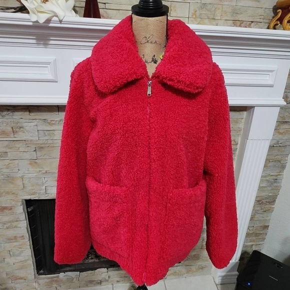 Sam Edelman pink faux fur fuzzy fleece‎ pink teddy jacket Size large new!!! - Picture 5 of 16
